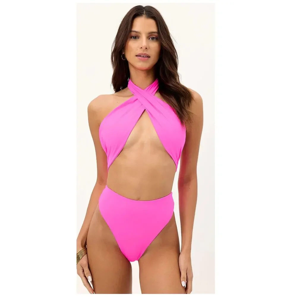Frankies Bikinis Dorothy Halter One-Piece Swimsuit Size Medium